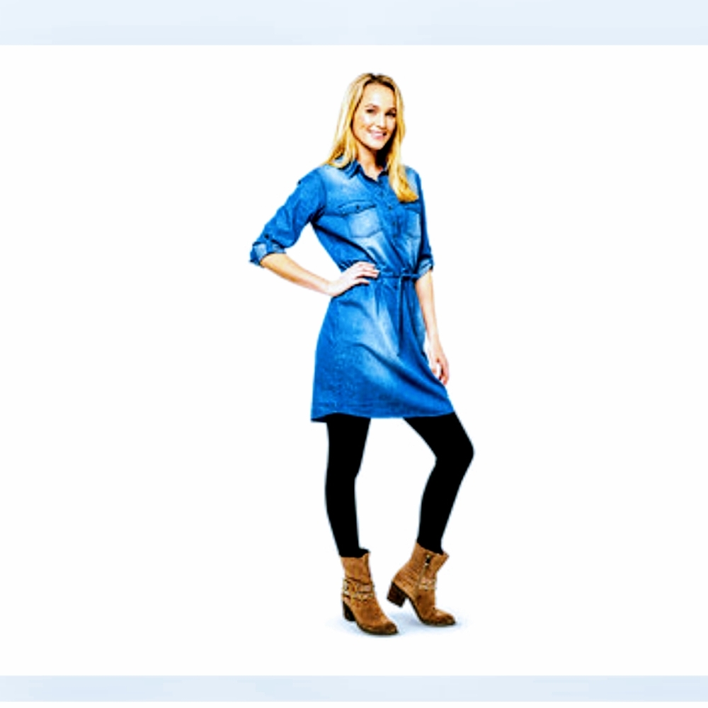 Serra Denim Blue Long Sleeves Shirt Dress